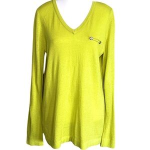 Tribal Sheer Long Sleeve Lightweight Semi Sheer V Neck Sweater Breezy Size L